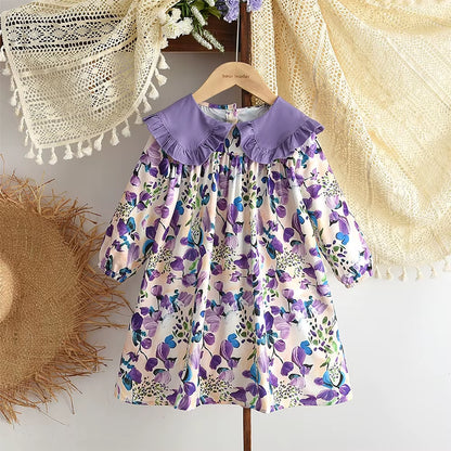 Blossom Belle – Long Sleeve Floral Princess Dress with Doll Collar for Girls