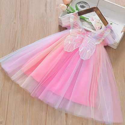 Rainbow Whimsy: 2024 Princess Butterfly Mesh Dress for Baby Girls Aged 1–5